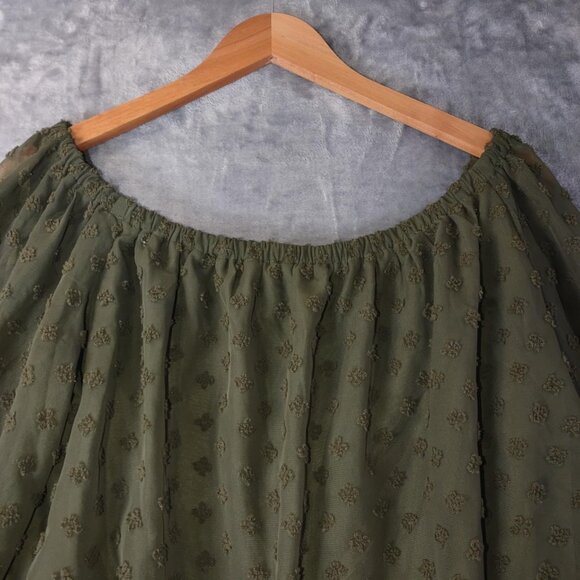 She + Sky Women M Olive Green Off-Shoulder Textured Cropped Dark Cottagecore top - Picture 5 of 11